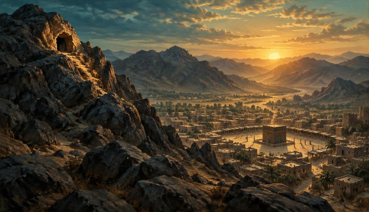 شروق الشمس على جبل النور ومكة القديمة بلا أشخاص
