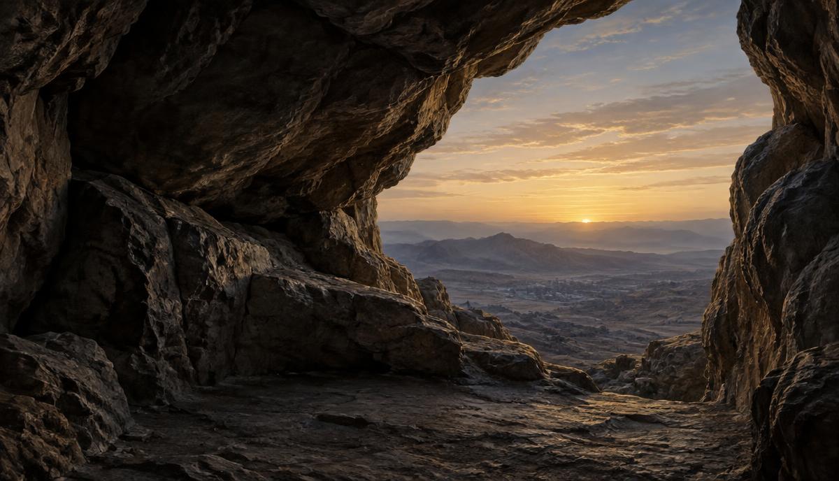 داخل غار حراء عند الفجر بلا تصوير للنبي أو المَلَك